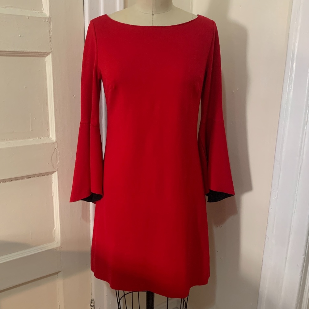 Bailey 44 Red Scuba Knit Flared Sleeve Mini Dress